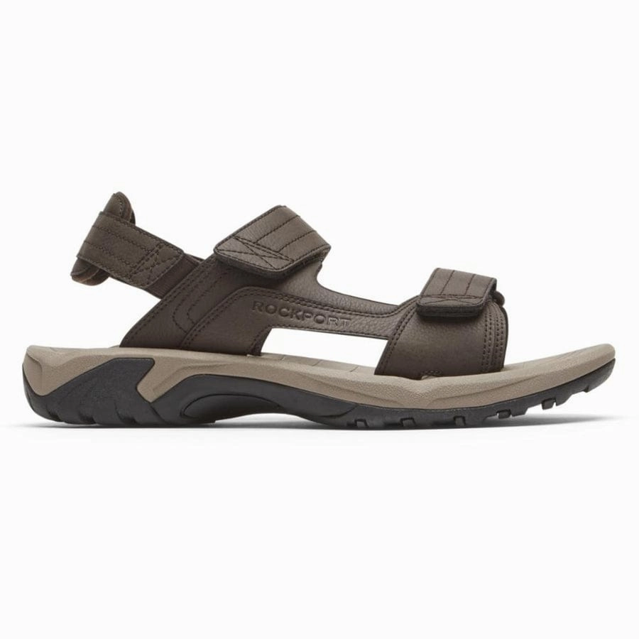Rockport Men's Byron Quarter Strap Sandals- Brown Beach Sandals