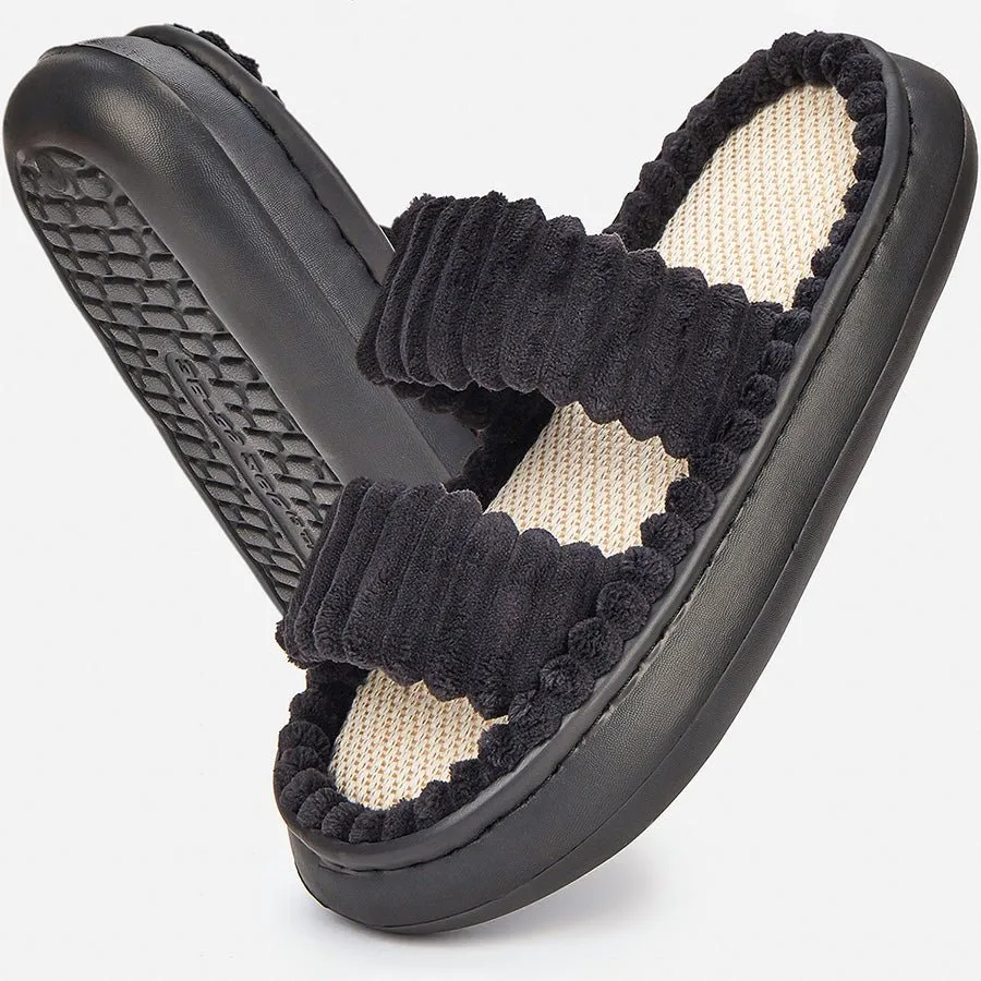 Sandals Slides Shoes Womens with Double Strap Cashmere Slippers