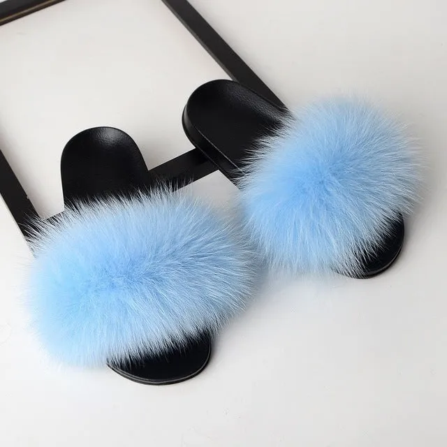 SARSALLYA Fur Slippers Women Real Fox Fur Slides Home Furry Flat Sandals Female Cute Fluffy House Shoes Woman Brand Luxury 2019 Cod Slippers