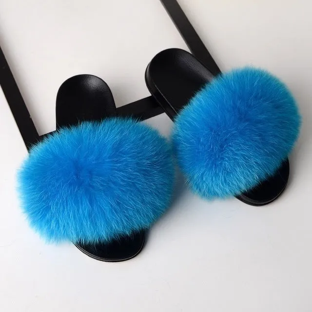 Eleanor Slides SARSALLYA Fur Slippers Women Real Fox Fur Slides Home Furry Flat Sandals Female Cute Fluffy House Shoes Woman Brand Luxury 2019
