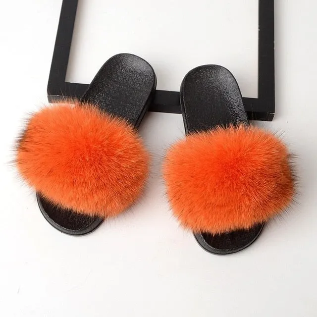 Hot Wheels Slippers SARSALLYA Fur Slippers Women Real Fox Fur Slides Home Furry Flat Sandals Female Cute Fluffy House Shoes Woman Brand Luxury 2019