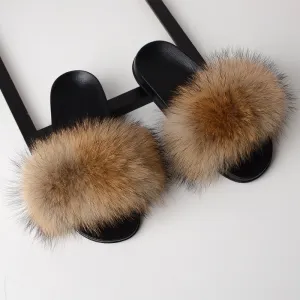 SARSALLYA Fur Slippers Women Real Fox Fur Slides Home Furry Flat Sandals Female Cute Fluffy House Shoes Woman Brand Luxury 2019 Lighthouse Slippers