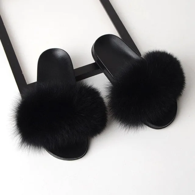SARSALLYA Fur Slippers Women Real Fox Fur Slides Home Furry Flat Sandals Female Cute Fluffy House Shoes Woman Brand Luxury 2019 Mop Slippers Near Me