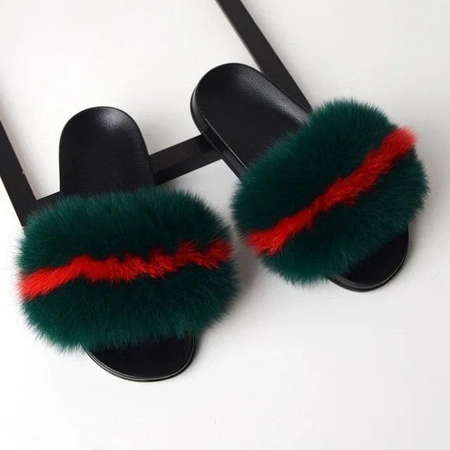 SARSALLYA Fur Slippers Women Real Fox Fur Slides Home Furry Flat Sandals Female Cute Fluffy House Shoes Woman Brand Luxury 2019 Thick Sole Slippers