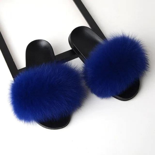 SARSALLYA Fur Slippers Women Real Fox Fur Slides Home Furry Flat Sandals Female Cute Fluffy House Shoes Woman Brand Luxury 2019 Cloudfoam Slides