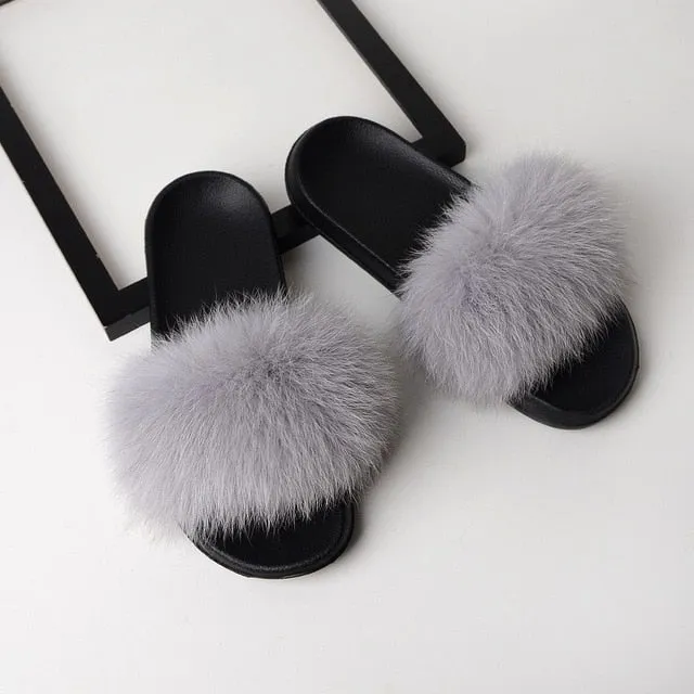 Emu Australia Slippers SARSALLYA Fur Slippers Women Real Fox Fur Slides Home Furry Flat Sandals Female Cute Fluffy House Shoes Woman Brand Luxury 2019
