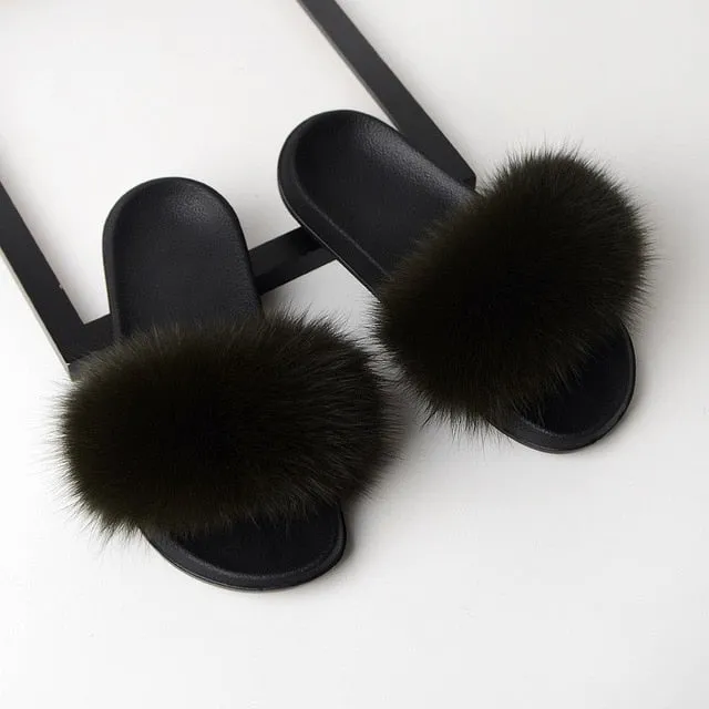 SARSALLYA Fur Slippers Women Real Fox Fur Slides Home Furry Flat Sandals Female Cute Fluffy House Shoes Woman Brand Luxury 2019 Best Travel Slippers
