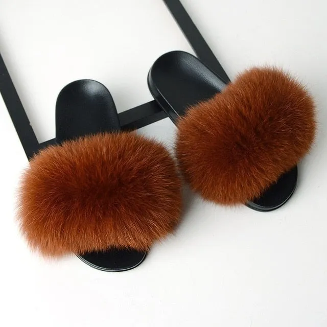Dockers Slippers SARSALLYA Fur Slippers Women Real Fox Fur Slides Home Furry Flat Sandals Female Cute Fluffy House Shoes Woman Brand Luxury 2019