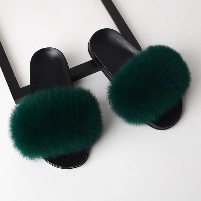 Steel Cap Slippers SARSALLYA Fur Slippers Women Real Fox Fur Slides Home Furry Flat Sandals Female Cute Fluffy House Shoes Woman Brand Luxury 2019