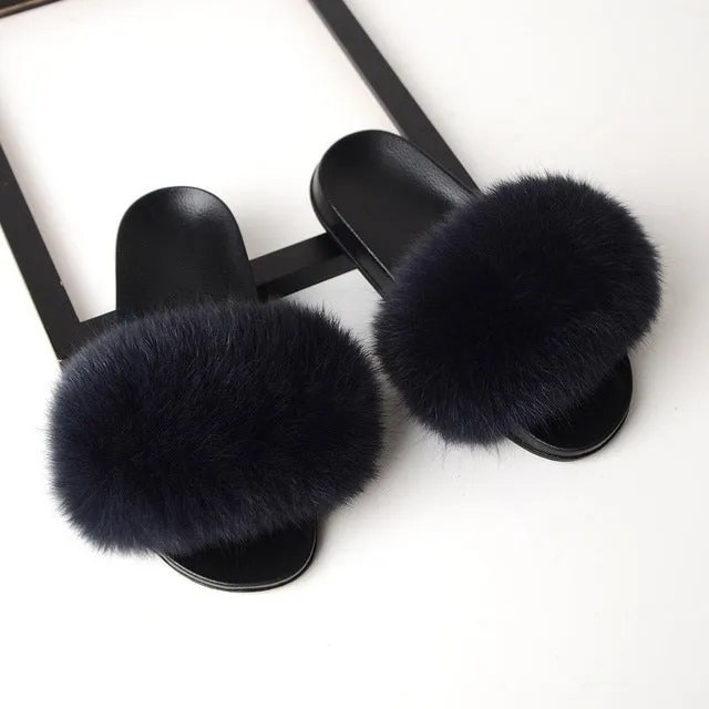 Seahawks Slippers SARSALLYA Fur Slippers Women Real Fox Fur Slides Home Furry Flat Sandals Female Cute Fluffy House Shoes Woman Brand Luxury 2019