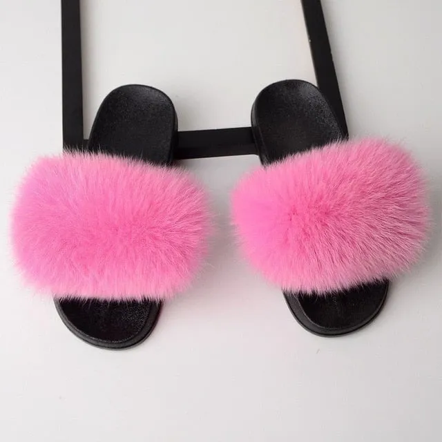 SARSALLYA Fur Slippers Women Real Fox Fur Slides Home Furry Flat Sandals Female Cute Fluffy House Shoes Woman Brand Luxury 2019 Break Your Glass Slippers
