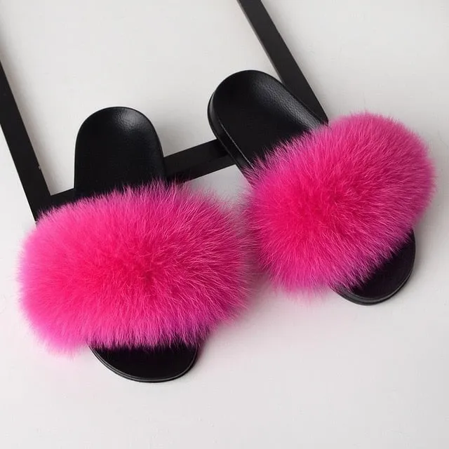 SARSALLYA Fur Slippers Women Real Fox Fur Slides Home Furry Flat Sandals Female Cute Fluffy House Shoes Woman Brand Luxury 2019 Gamma Slides