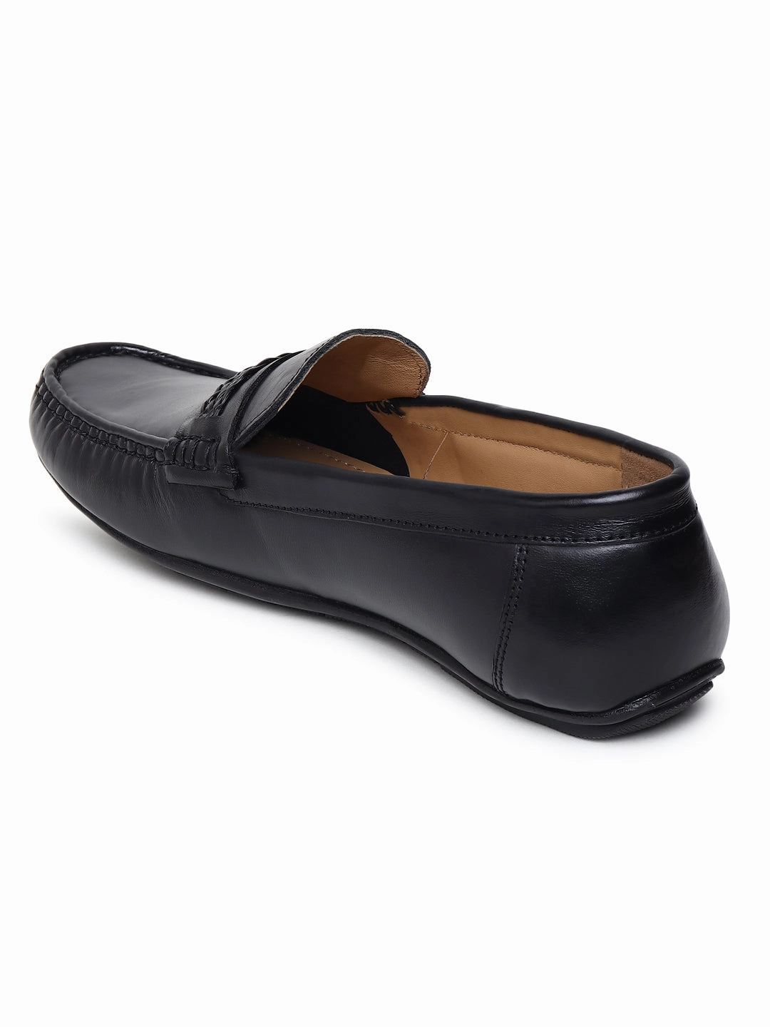 Men Solid Genuine Leather Black Loafers Comfortable Casual Flat Shoes