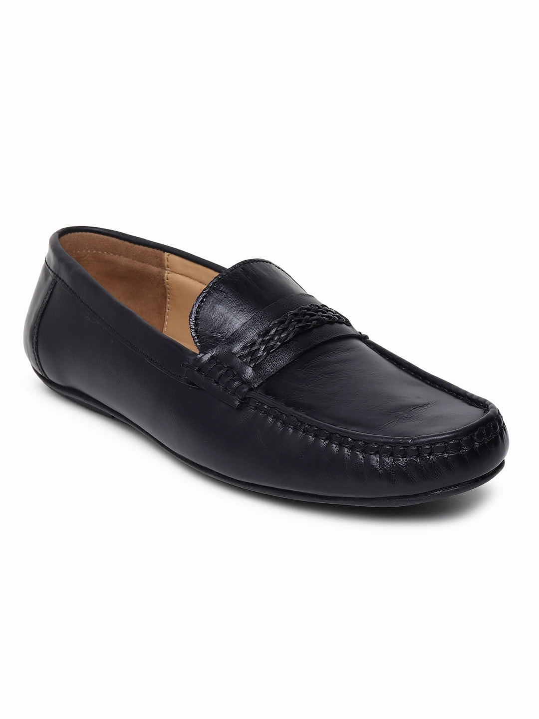 Men Solid Genuine Leather Black Loafers Brown Casual Dress Shoes