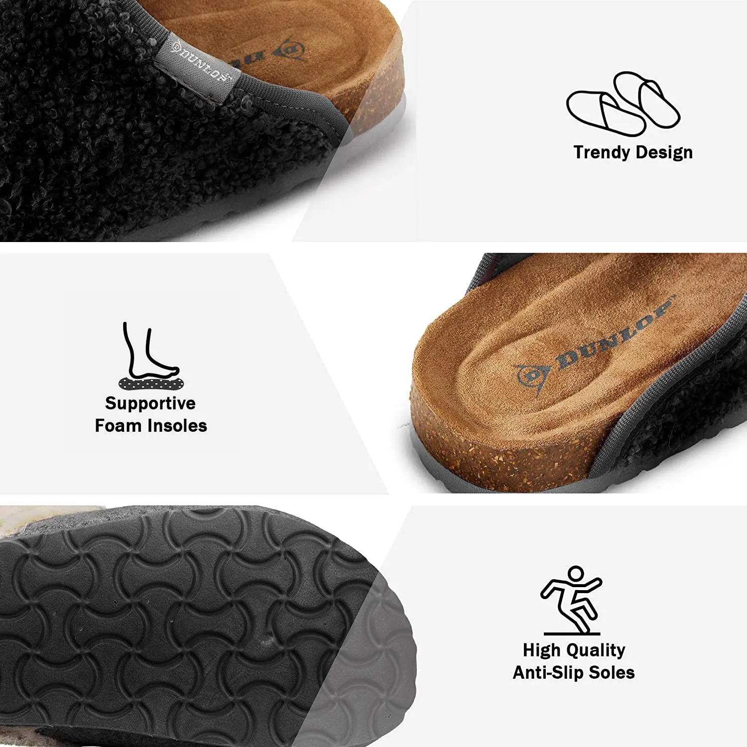 Easy Knit Slippers DUNLOP Slippers Warm Fuzzy Slip On Clog Slippers Comfy Mule House Shoes - Womens