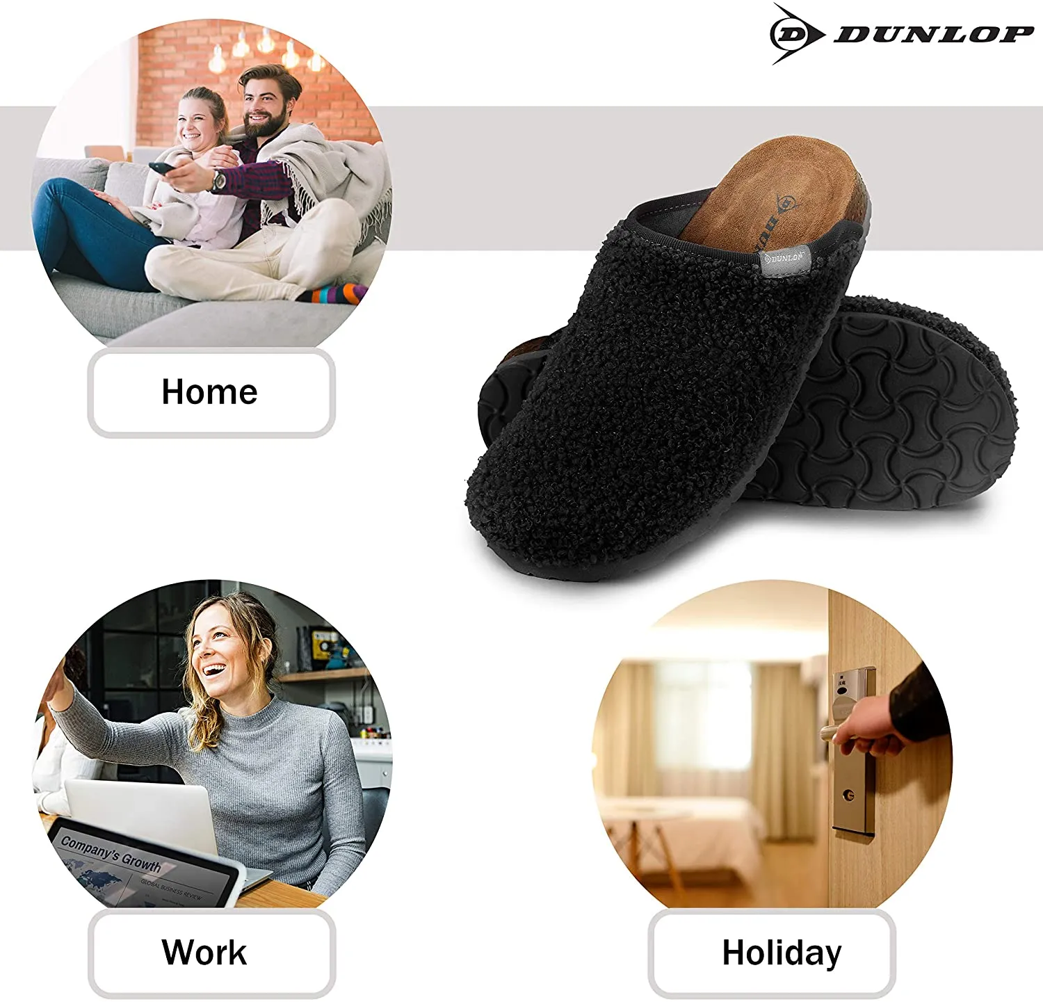 DUNLOP Slippers Warm Fuzzy Slip On Clog Slippers Comfy Mule House Shoes - Womens Clog Style Slippers