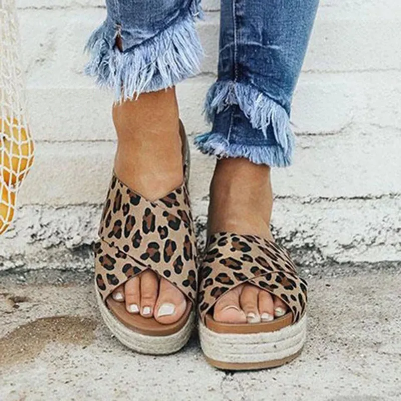 Comfortable Recovery Slides Sexy Leopard Summer Sandals