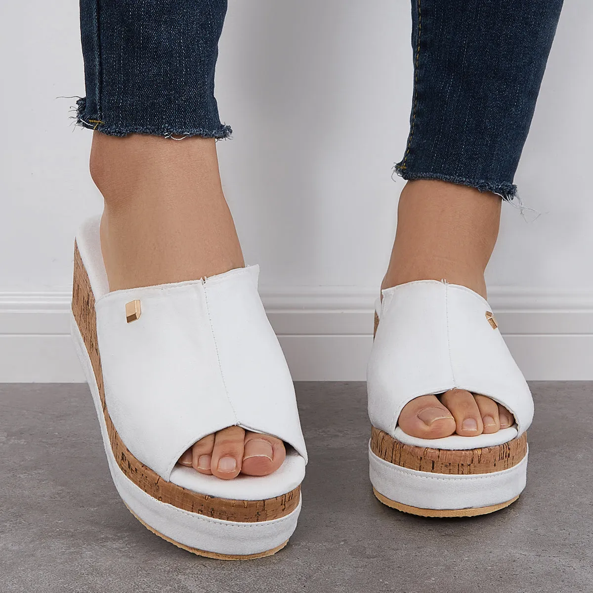 Gg Slippers Shanon - Comfortabele sandalen zonder veters met kurken voetbed Sleehakken met plateau