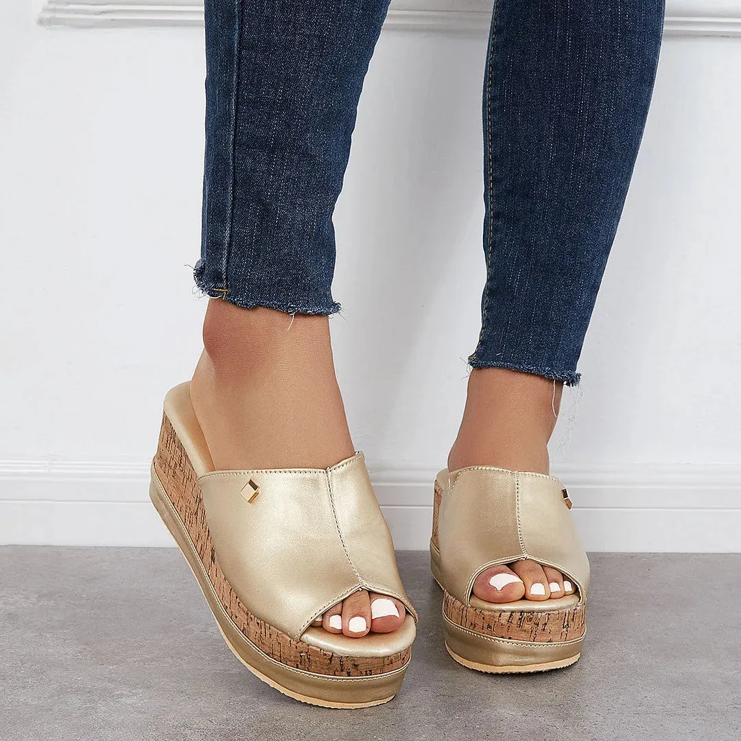 Wool.slippers Shanon - Comfortabele sandalen zonder veters met kurken voetbed Sleehakken met plateau