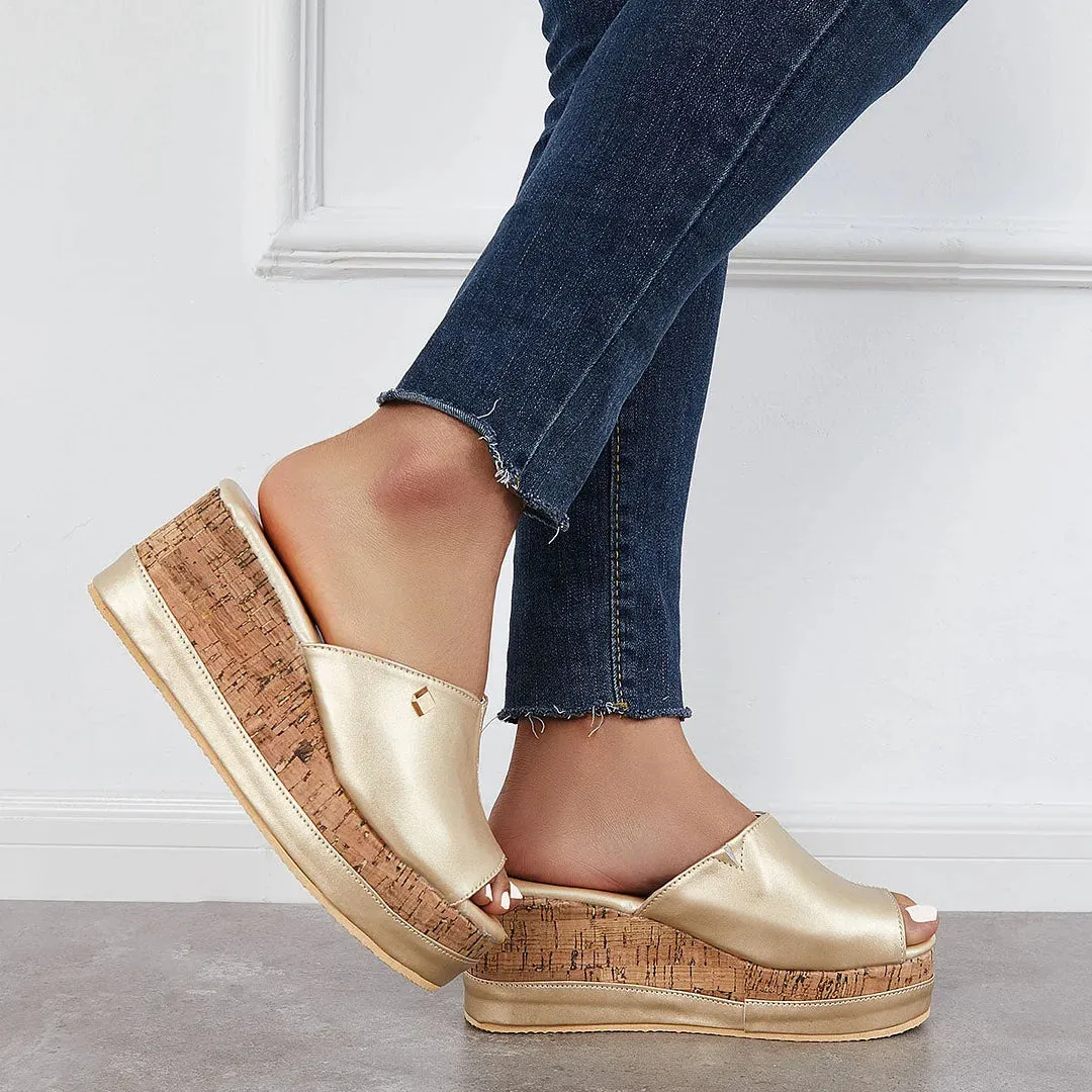 Platform Slides Shanon - Comfortabele sandalen zonder veters met kurken voetbed Sleehakken met plateau