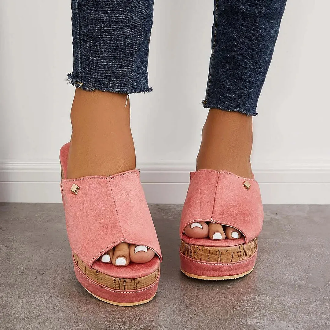 Shanon - Comfortabele sandalen zonder veters met kurken voetbed Sleehakken met plateau Roxoni Slippers