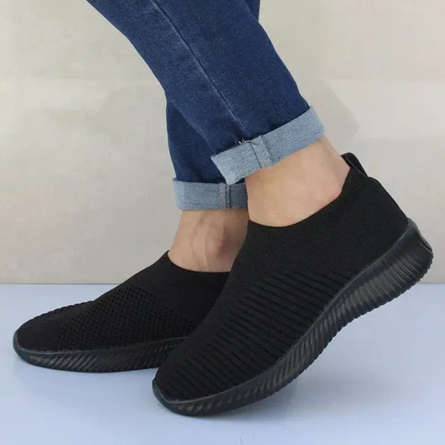 Loafers Chicago Women Shoes Knitting Sock Sneakers Women Spring Summer Slip On Flat Shoes Women Plus Size Loafers Flats Walking krasovki Famela