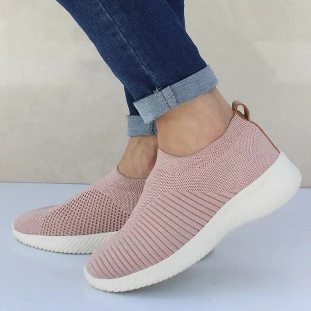 Women Shoes Knitting Sock Sneakers Women Spring Summer Slip On Flat Shoes Women Plus Size Loafers Flats Walking krasovki Famela Gianni Versace Loafers