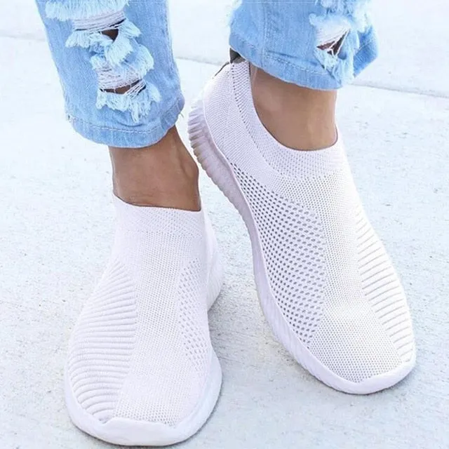 Women Shoes Knitting Sock Sneakers Women Spring Summer Slip On Flat Shoes Women Plus Size Loafers Flats Walking krasovki Famela Miu Miu Shearling Loafers