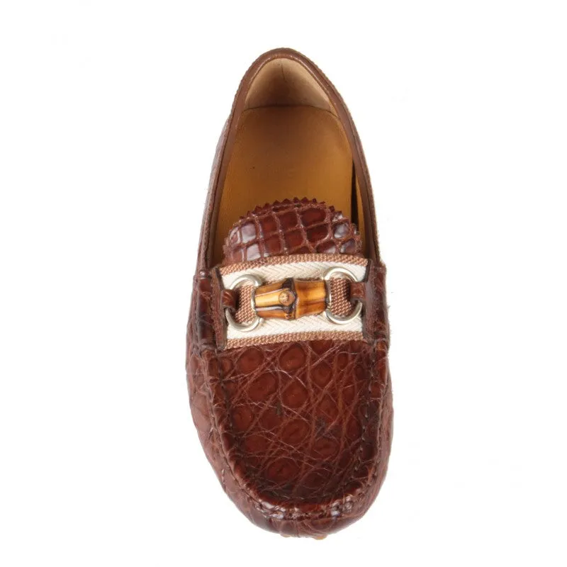 Tassled Loafers Gucci Dark tan crocodile leather bamboo detail driving shoes