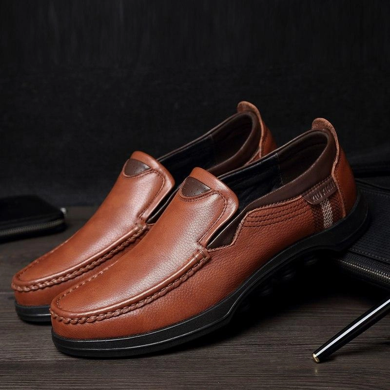 Shoes - Plus Size Top Men Genuine Leather Flat Comfy Shoes Gold Flat Shoes Near Me