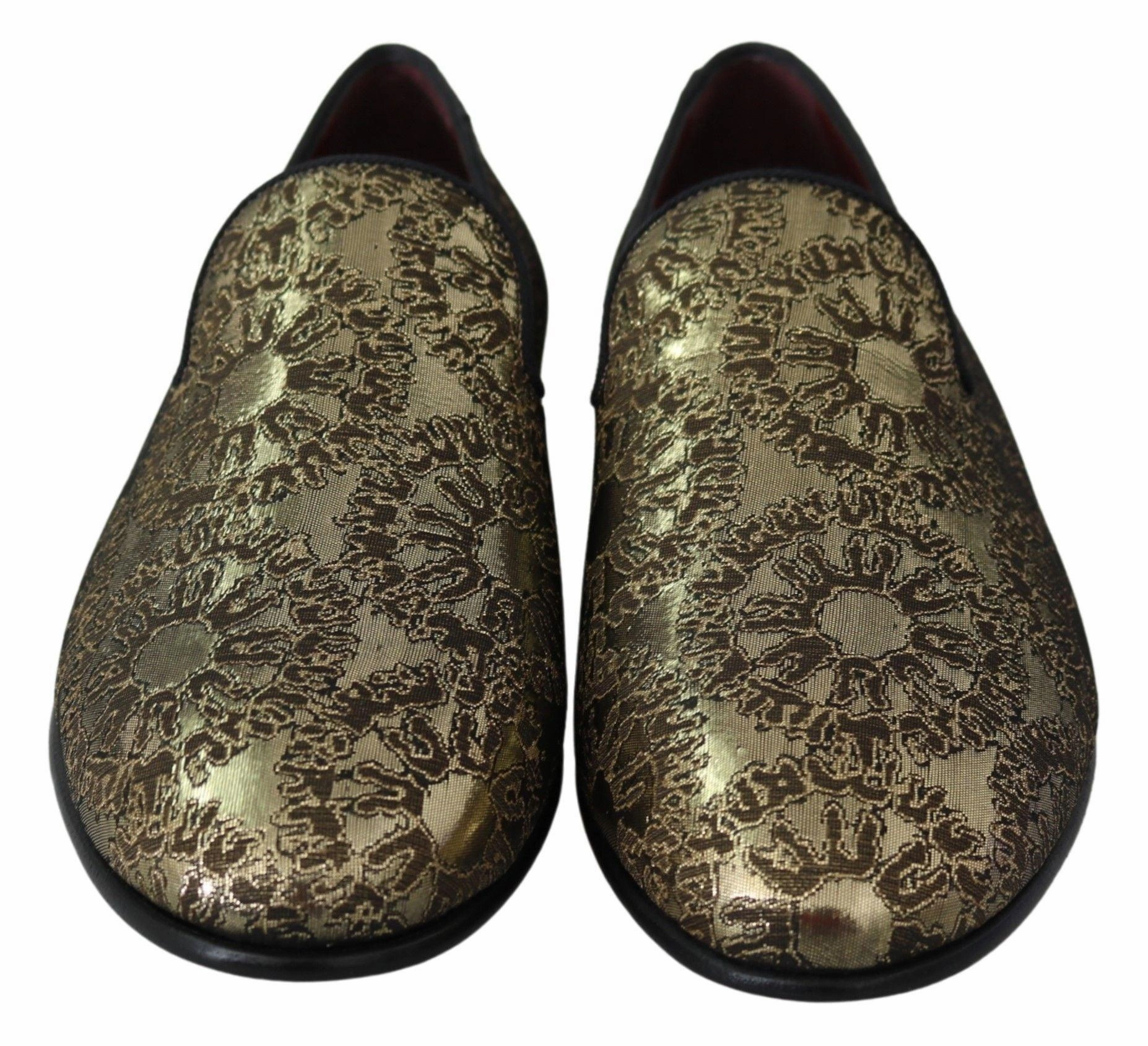 Platform Slip On Loafers Dolce & Gabbana Gold Jacquard Flats Mens Loafers Shoes
