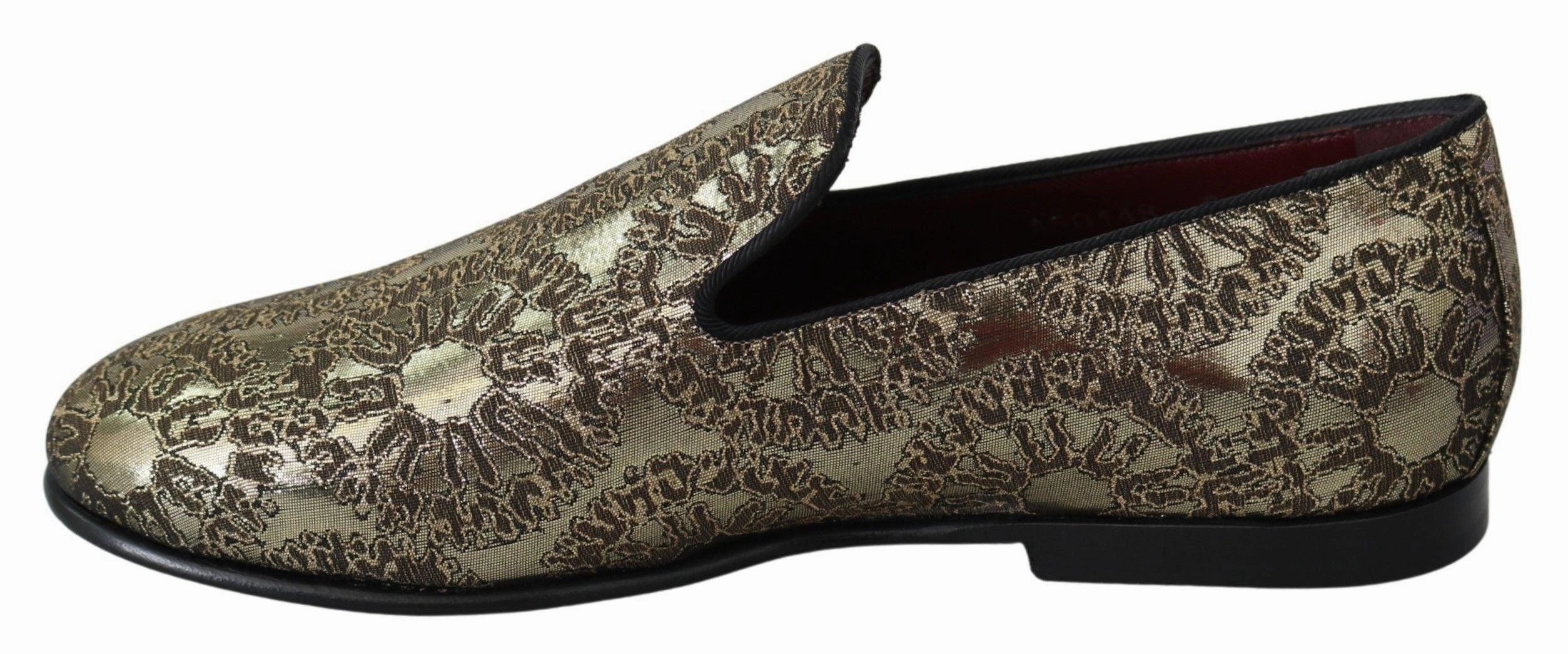 Dolce & Gabbana Gold Jacquard Flats Mens Loafers Shoes Tassle Loafers