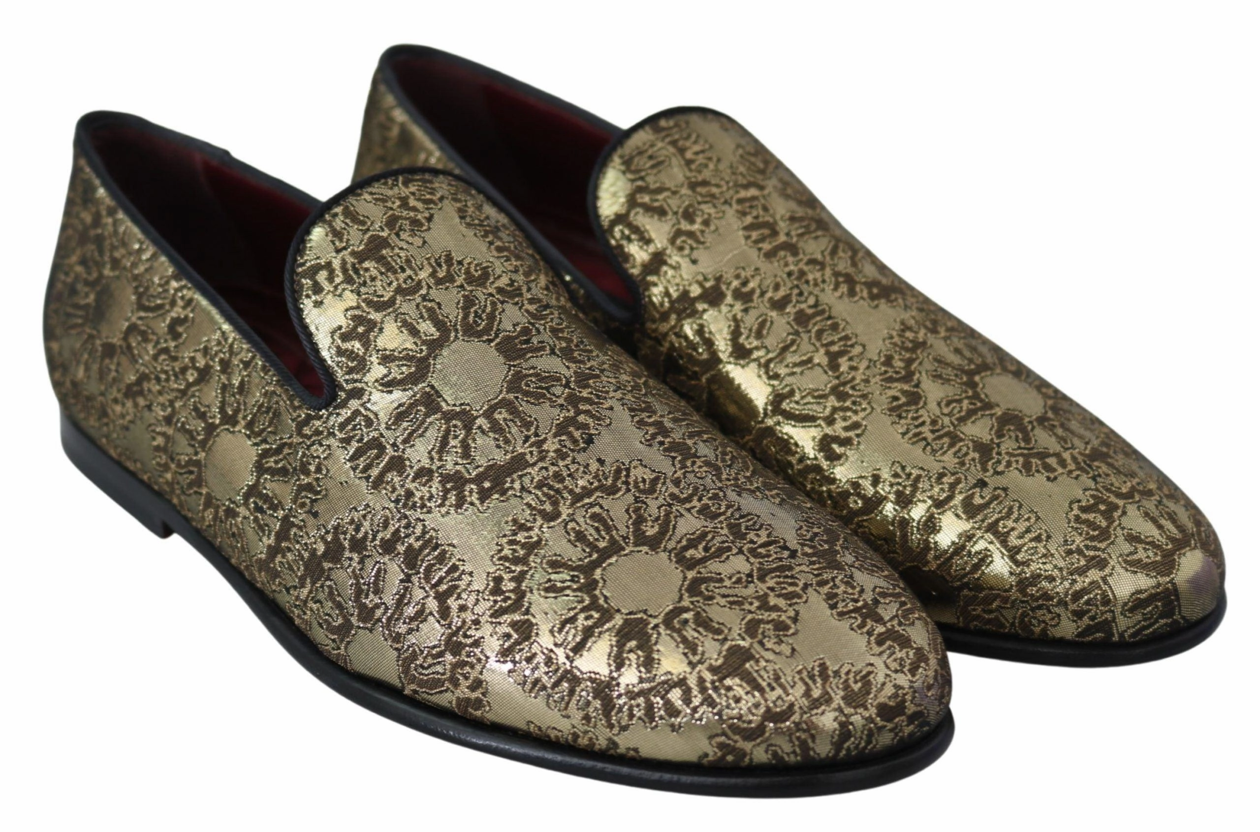 Dolce & Gabbana Gold Jacquard Flats Mens Loafers Shoes Loafers Work