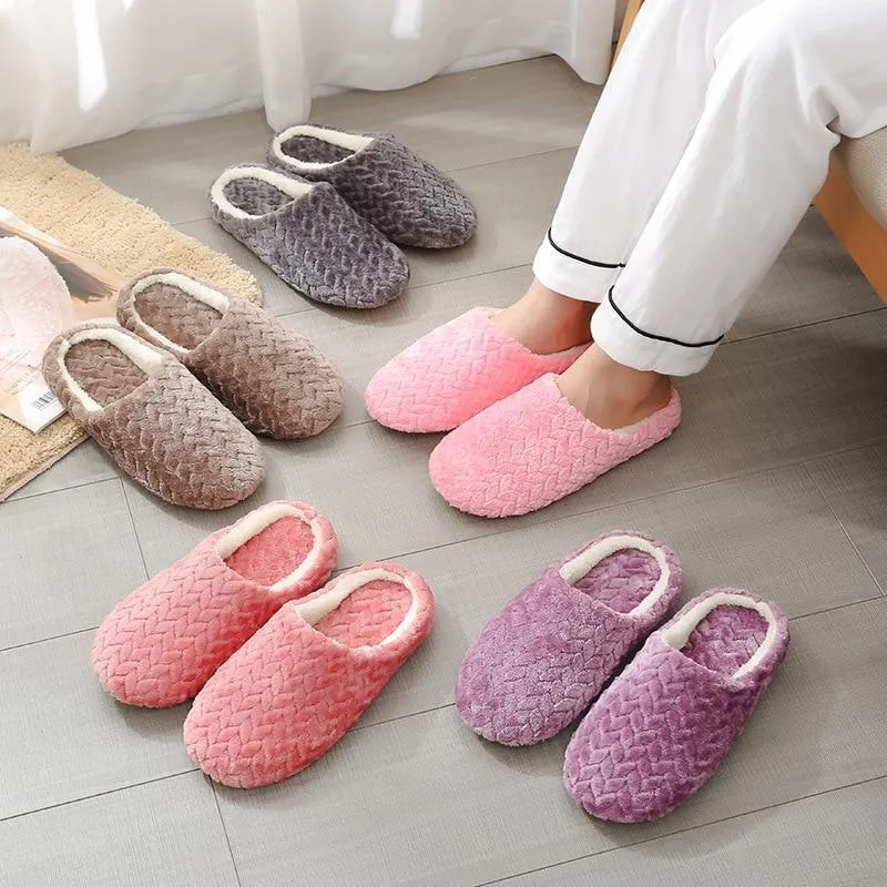 Best Leather Slippers Womens's plush warm house shoes anti-slip wtinter indoor slippers closed toe