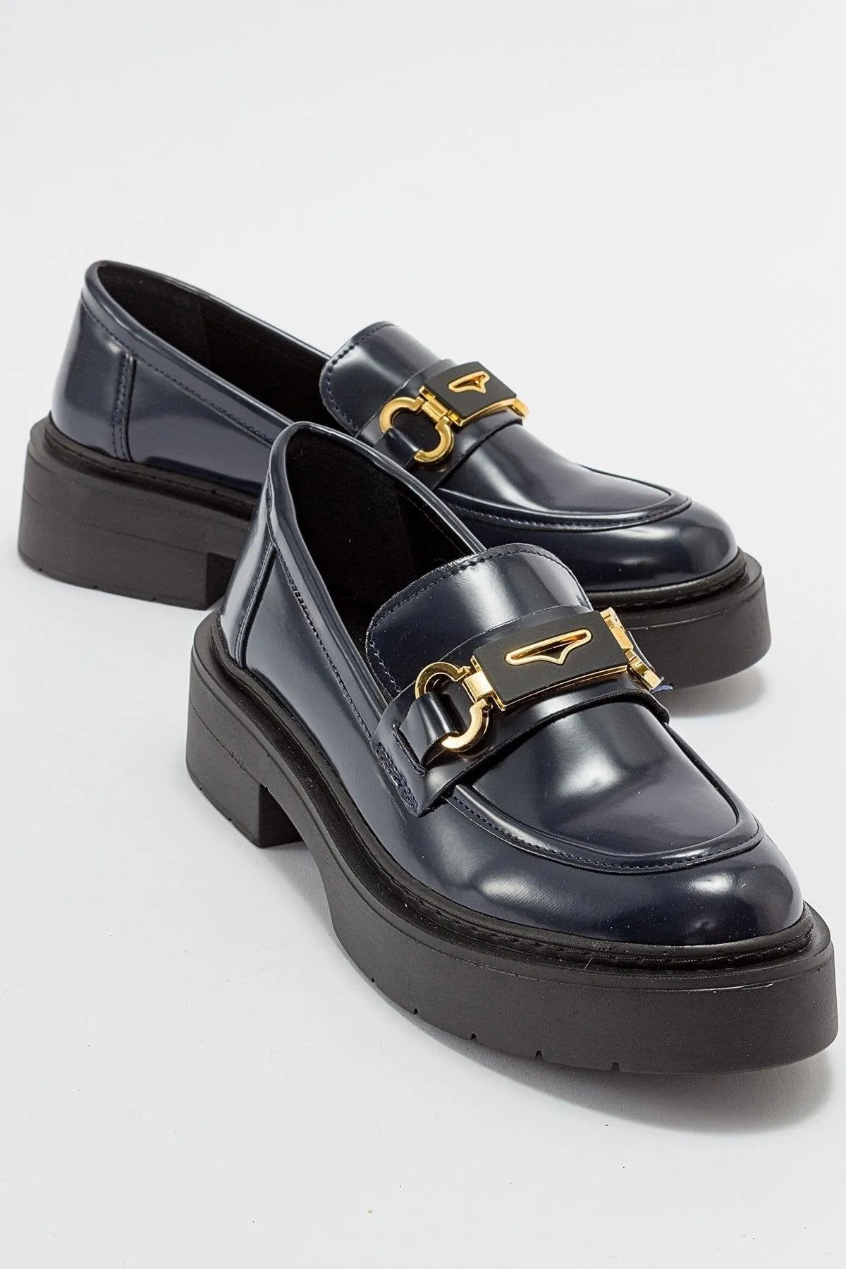 Simone Vegan Leather Bit Platform Loafers | Navy Patent Best Designer Loafers