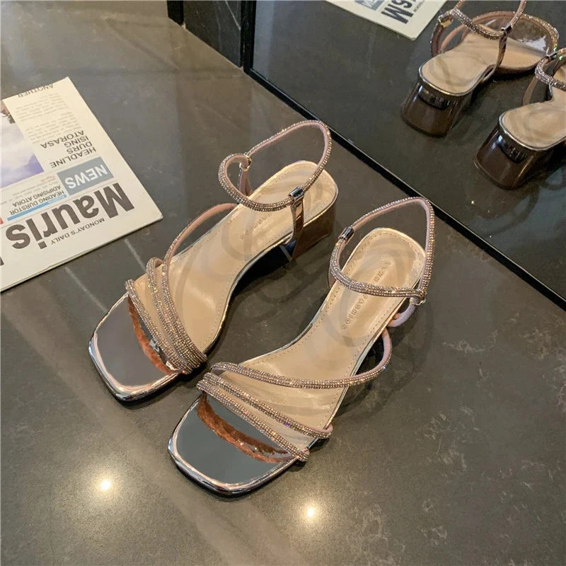 Clean Flip Flops With Vinegar binfenxie  -  Women Sandals Crystal Mid Heels Shoes Sexy 2024 New Summer Fashion Pumps Shoes Slippers Party Chunky Shoes Dress Lady Flip Flops