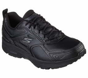 Skechers GO RUN Consistent - Up Time #:220085 Black Leather Shoes For Running In Rain