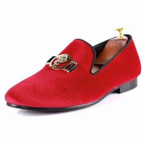 Harpelunde Men Velvet Slippers Buckle Strap Red Driving Loafers Raider Slippers
