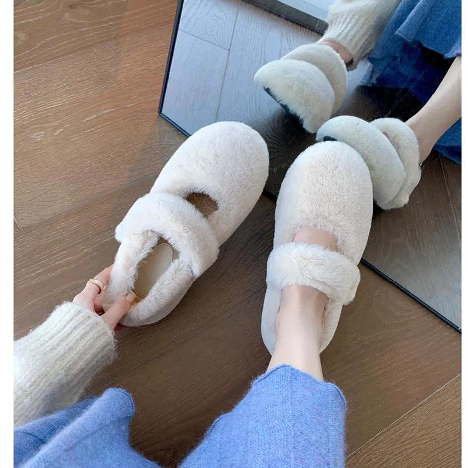 Women Faux-Fur Loafers Cute Winter Fleece Flat Casual Shoes 3-6 Month Slippers