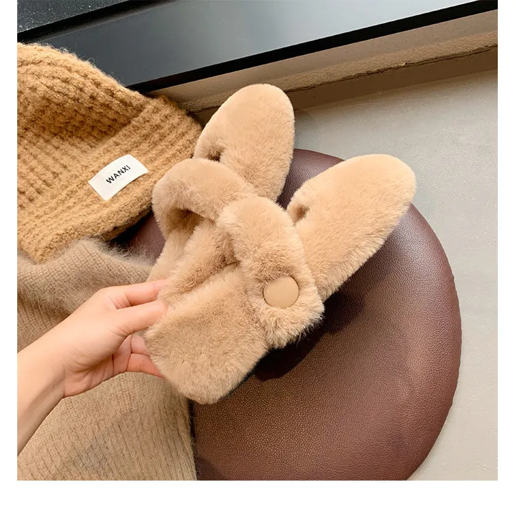 Women Faux-Fur Loafers Cute Winter Fleece Flat Casual Shoes Ugg Cosy Knit Slippers