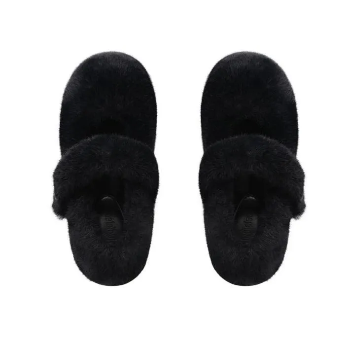 Women Faux-Fur Loafers Cute Winter Fleece Flat Casual Shoes Platform Slippers Fluffy