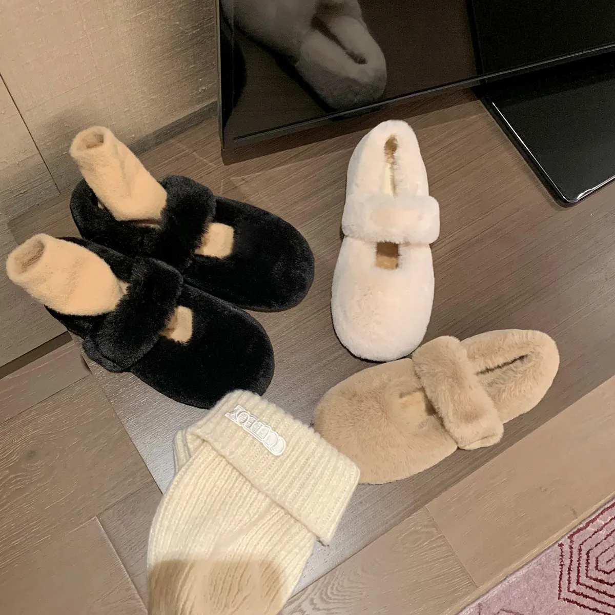 Espadrilles Slippers Women Faux-Fur Loafers Cute Winter Fleece Flat Casual Shoes