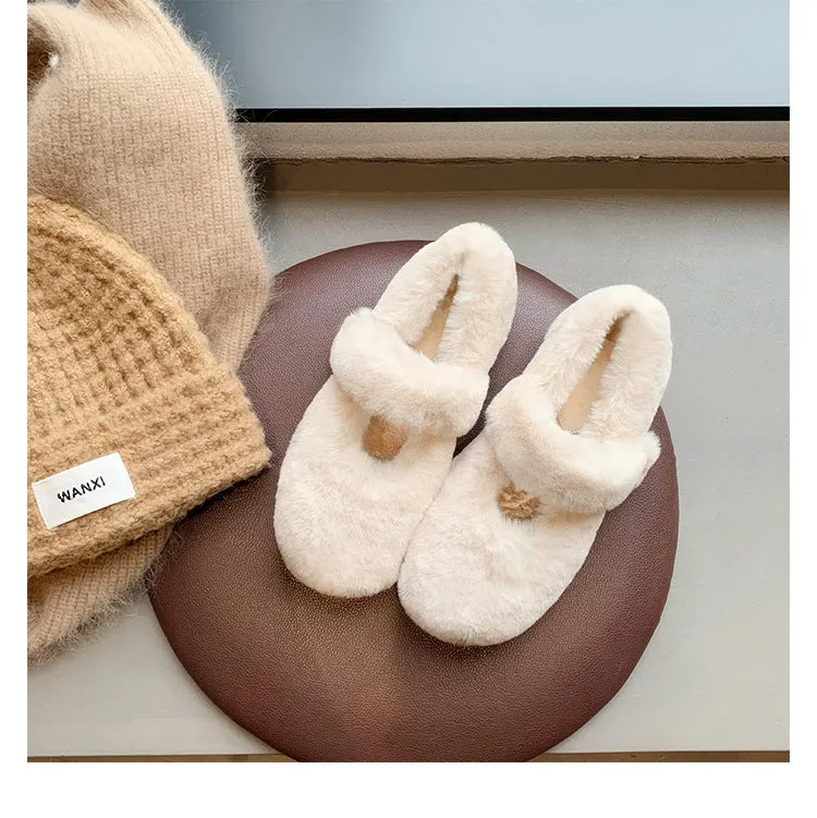 Venitian Slippers Women Faux-Fur Loafers Cute Winter Fleece Flat Casual Shoes