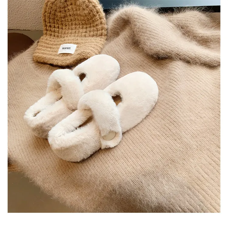 Childrens Warm Slippers Women Faux-Fur Loafers Cute Winter Fleece Flat Casual Shoes