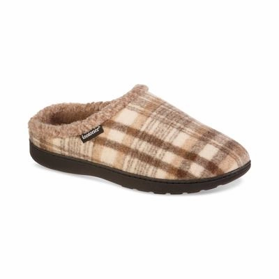 Isotoner Mens Plaid Hoodback Slipper Beige Medium  8 to 9 Slippers For The Microwave