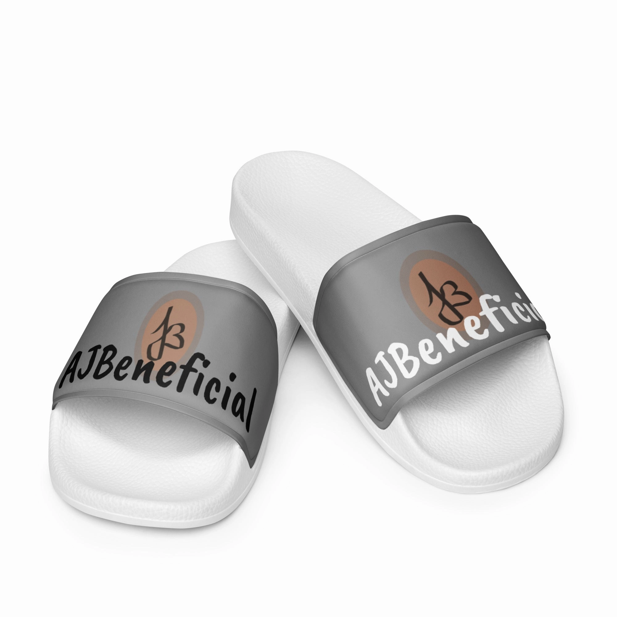 Mens slides Black & White AJBeneficial on Grey Slippers Slippers By