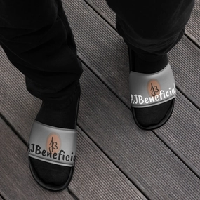 Slippers Charm Mens slides Black & White AJBeneficial on Grey Slippers