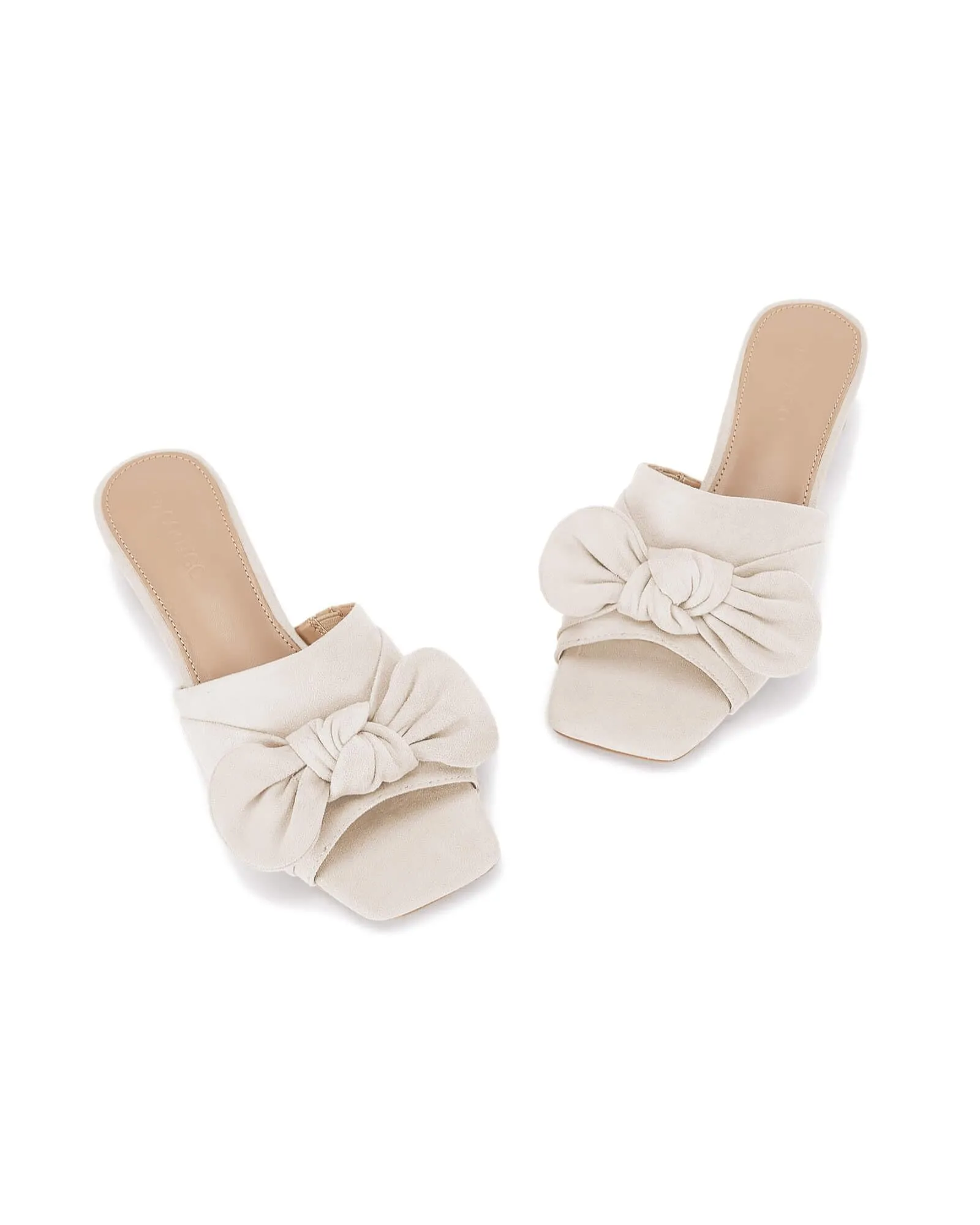 High Arch Support Slippers Coutgo Bow Nude Slides Sandals Slip On Low Heel Square Open Toe Summer Shoes 8.5