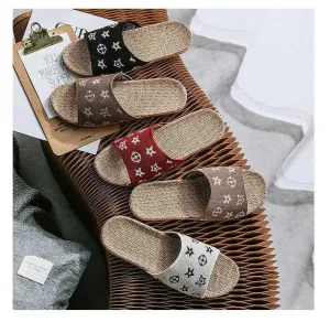 Skating Slippers Slippers Fashion Couples Home Indoor Four Seasons Soft Floor Linen Sandals    8958