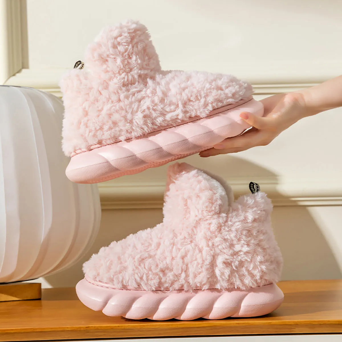 Womens Cute Fuzzy Slipper Boots Support Slippers